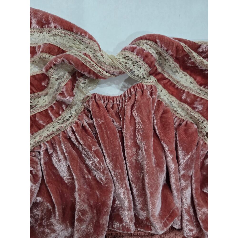 Free People Yours Truly Velvet Top Womens Small Mauve Lace Puff Sleeve Boho - Picture 10 of 16